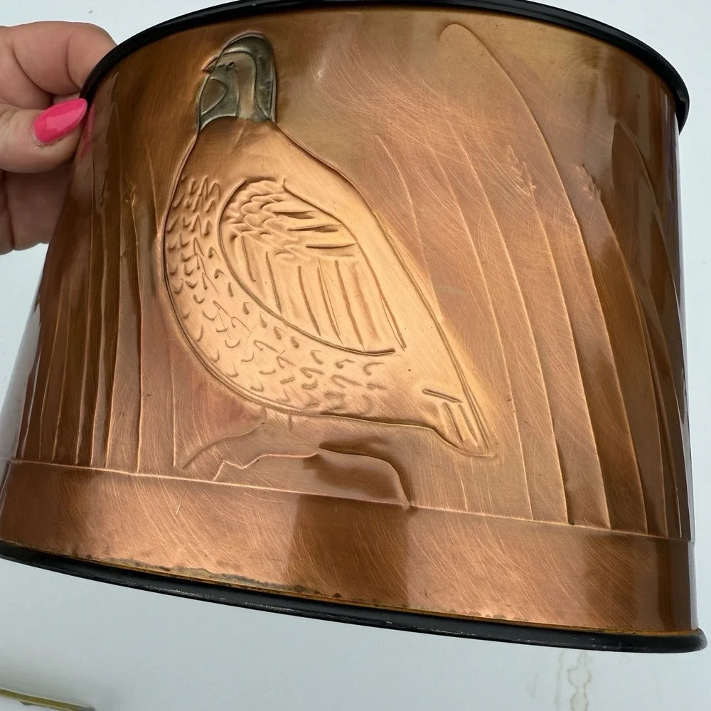 Greg Hentzi‎ Copper Planter Hand Embossed Design Bird Pheasant 7 x 4.50 in
